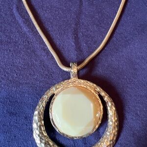 Premier Designs Silver and Cream Circle Pendant Necklace